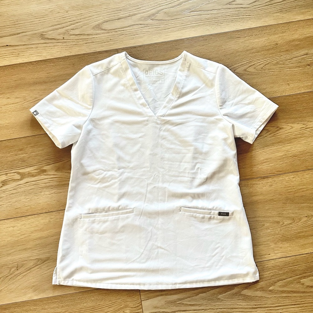 Figs Women's White V-Neck Scrub Top
